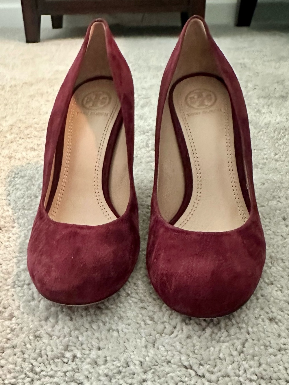 Tory Burch Burgundy Suede Wedge Pumps